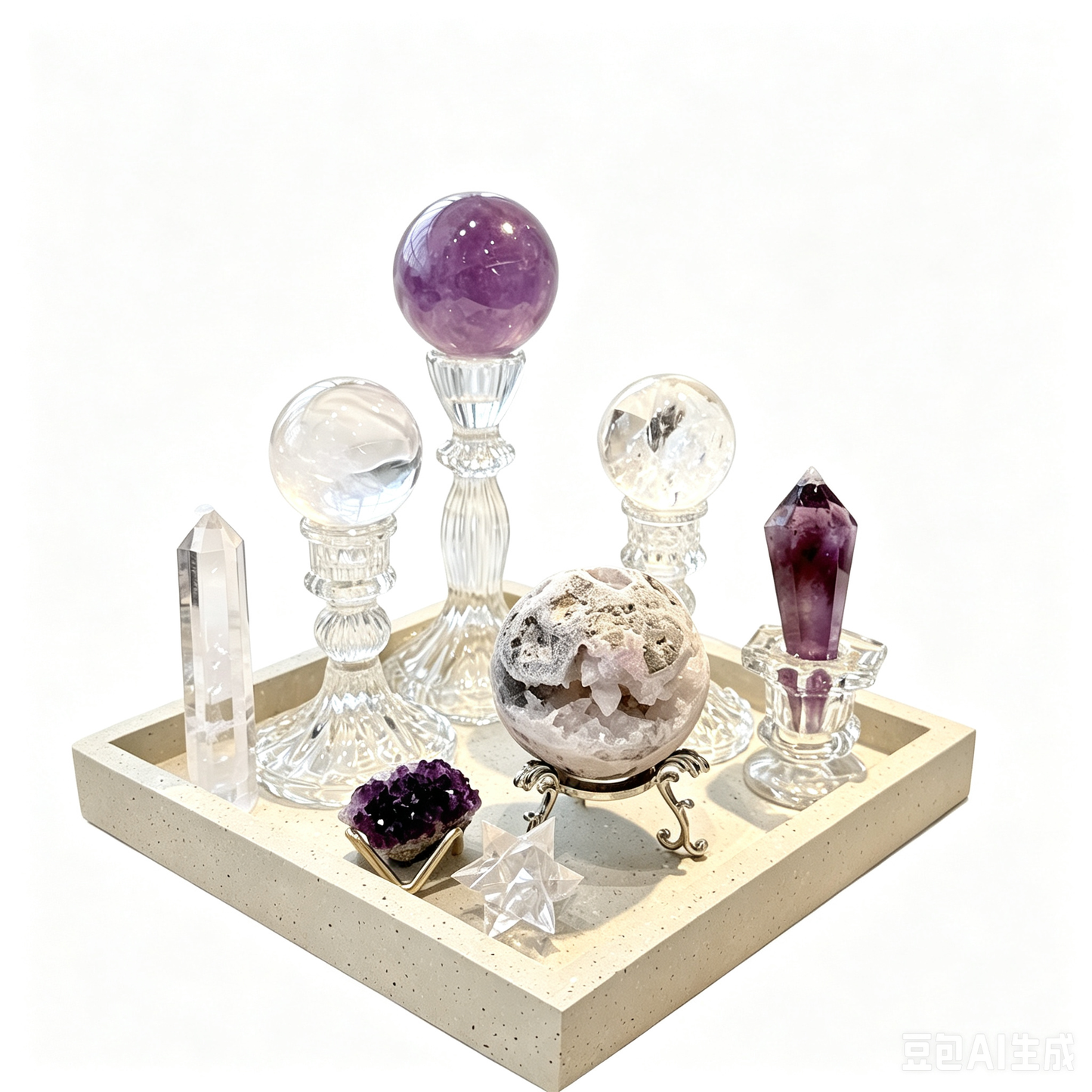 Purple Dome Amethyst & Clear Quartz Crystal Grid Set