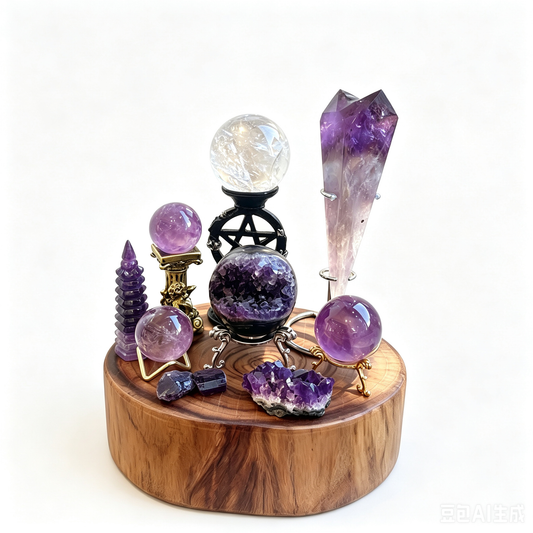 Purple Hollow Amethyst & Azeztulite Crystal Grid Set