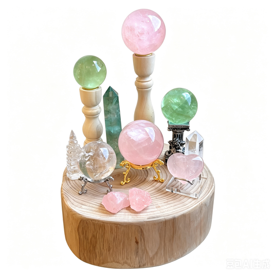 Peach Glow Fluorite & Rose Quartz Heart Chakra Crystal Grid Set