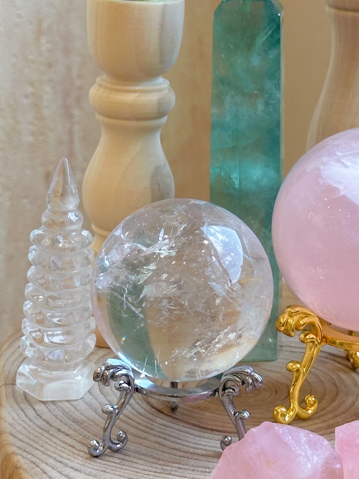 Peach Glow Fluorite & Rose Quartz Heart Chakra Crystal Grid Set