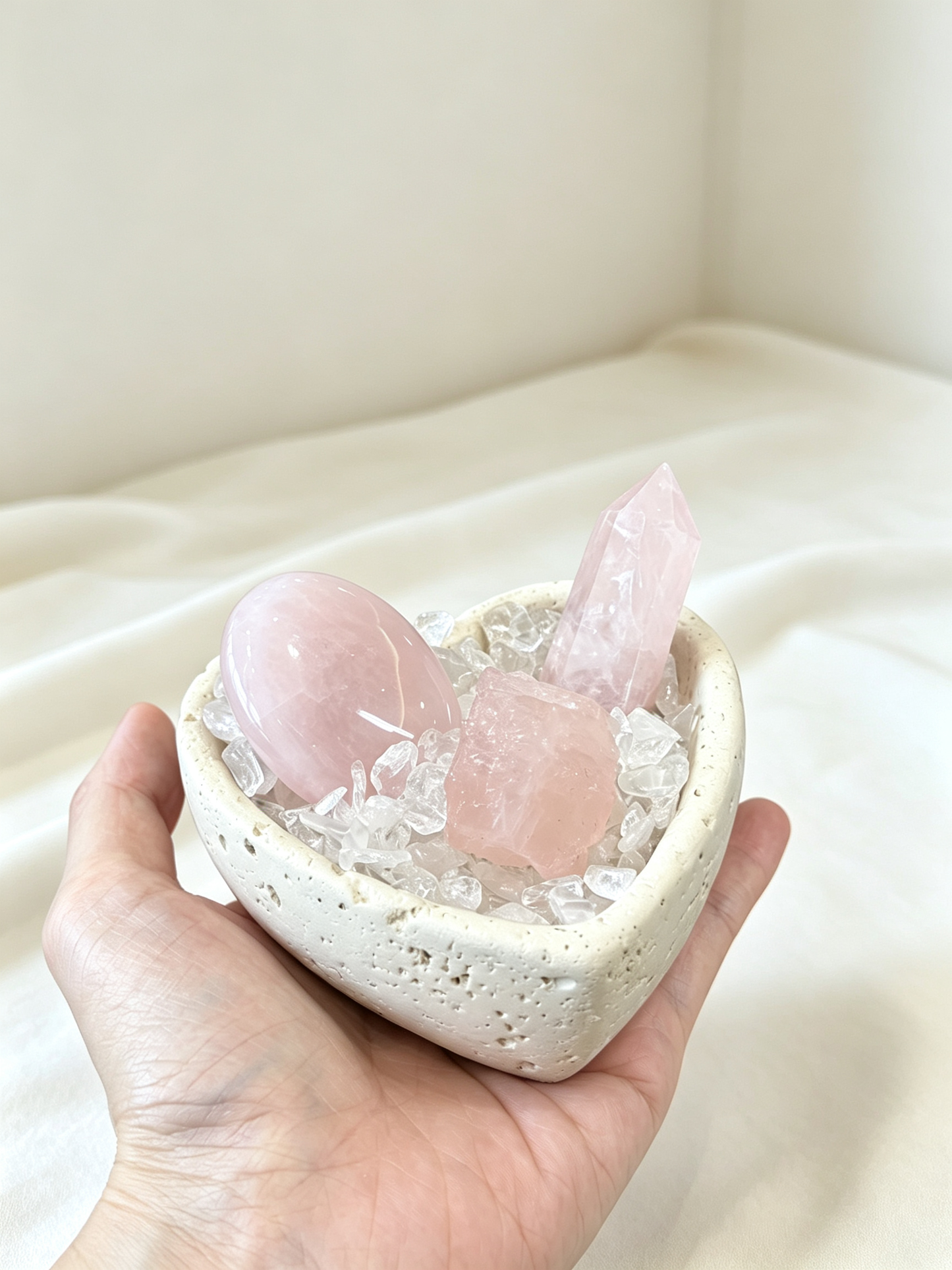 Peach Heart Harmony Rose Quartz Self-Love & Good Connections Crystal Bonsai (One of A Kind)