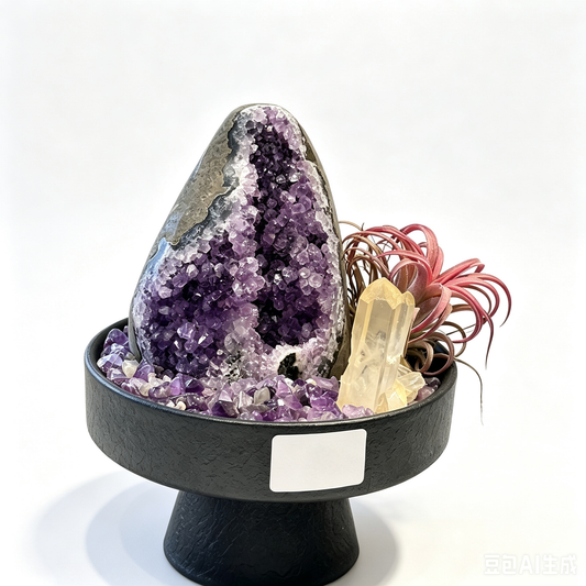 Purple Abode Amethyst Geode Wealth & Protection Crystal Planter