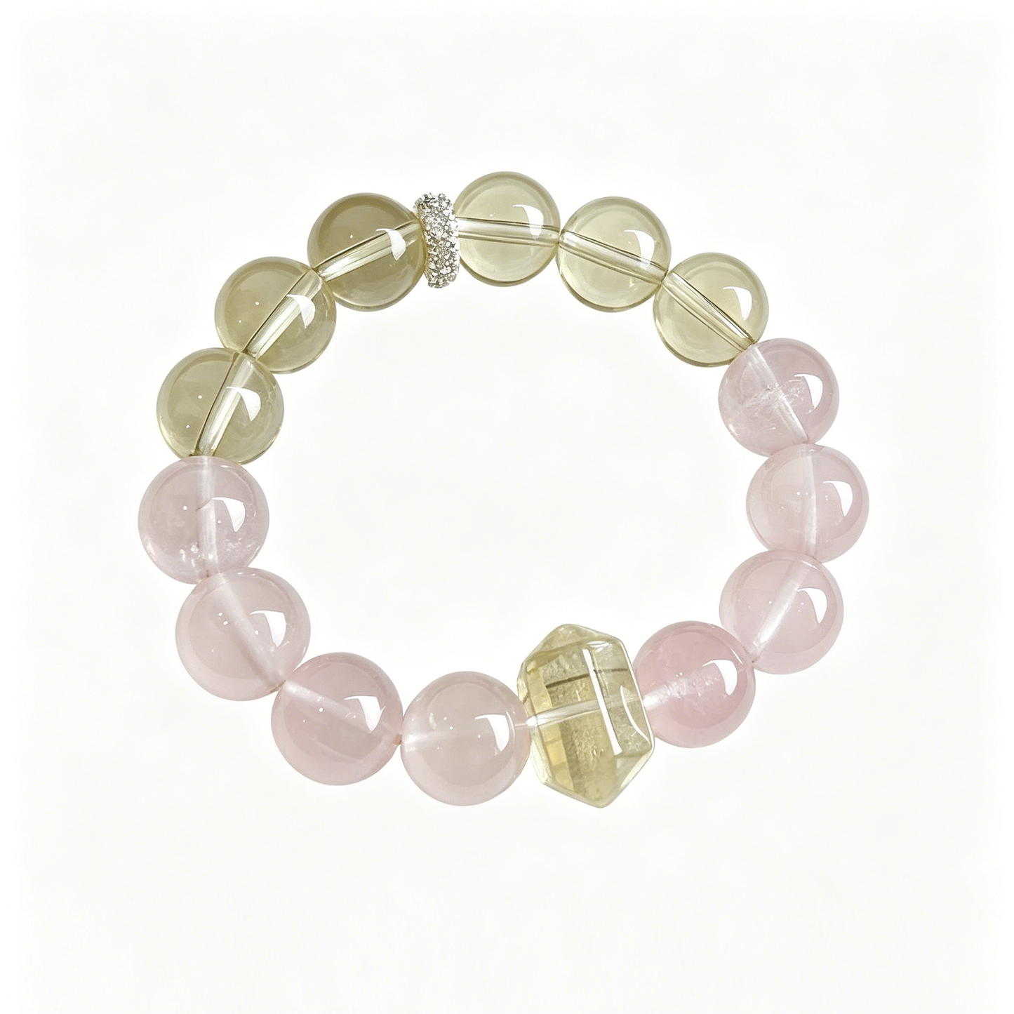 "Peach Mist & Golden Ripples" — Premium Morgan Pink Quartz & Faceted Lemon Quartz Luxury Bracelet