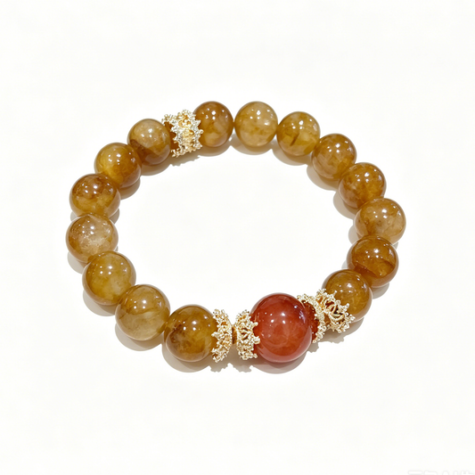 "Honey Flame & Golden Feast" — Premium Yellow & Red Hematoid Quartz Vintage Single-Loop Bracelet