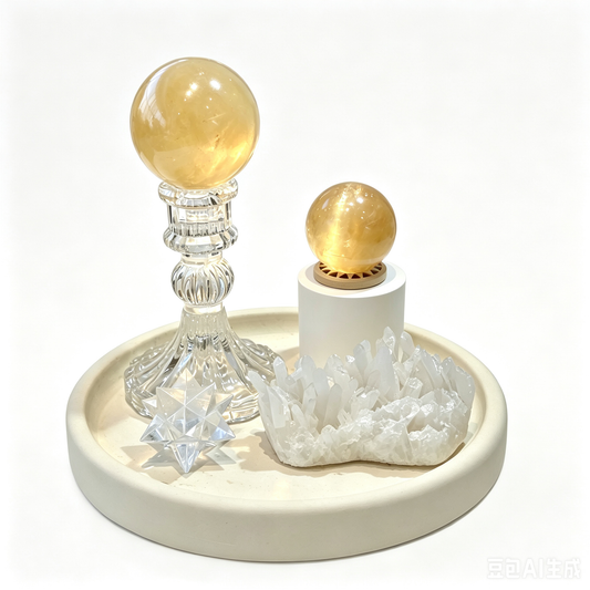 Golden Order Honey Calcite Crystal Grid Set