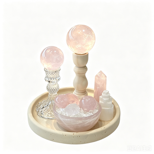 Peach Glow Rose Quartz Crystal Grid Set