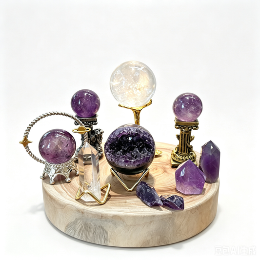 Purple Insight Amethyst & Clear Quartz Crystal Grid Set