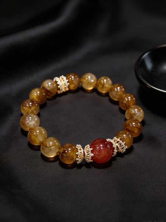"Honey Flame & Golden Feast" — Premium Yellow & Red Hematoid Quartz Vintage Single-Loop Bracelet