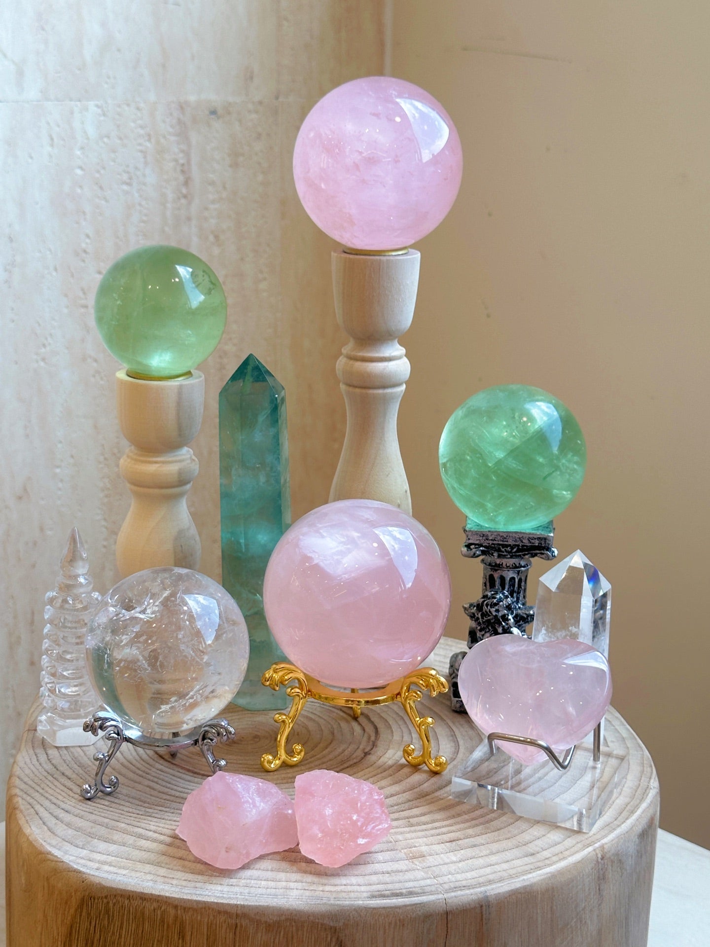 Peach Glow Fluorite & Rose Quartz Heart Chakra Crystal Grid Set