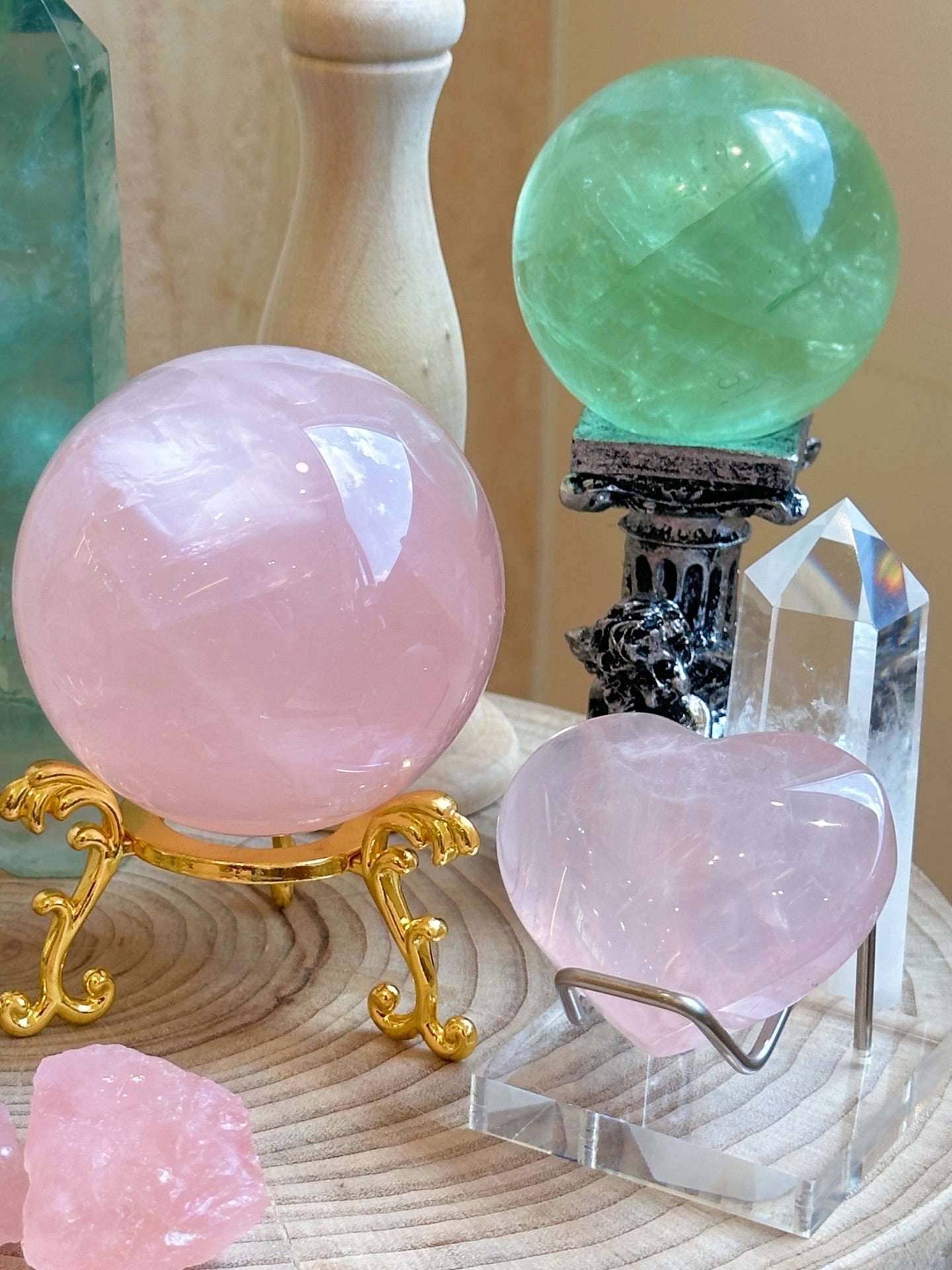 Peach Glow Fluorite & Rose Quartz Heart Chakra Crystal Grid Set