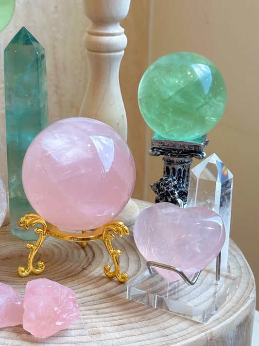 Peach Glow Fluorite & Rose Quartz Heart Chakra Crystal Grid Set