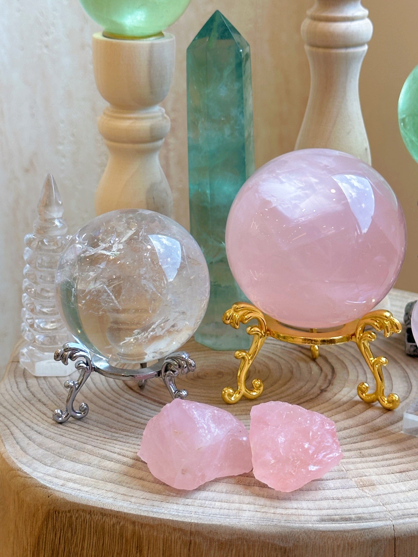 Peach Glow Fluorite & Rose Quartz Heart Chakra Crystal Grid Set