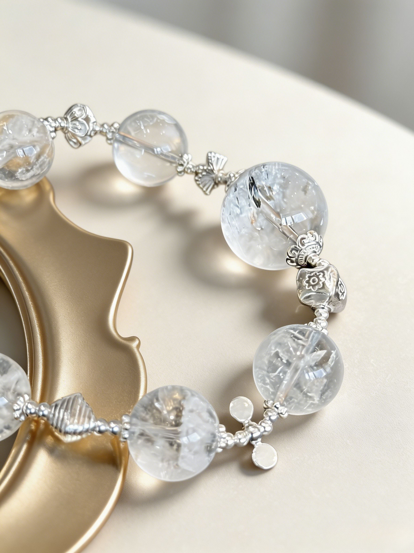 "Frost Canopy & Hidden Snow" — Rare White Phantom Quartz & Artisan 925 Silver Bracelet