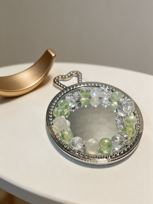 "Mint Mist & Gentle Aura" — Prehnite, Moonstone & White Jade Nine-Tailed Fox Multi-Gemstone Bracelet