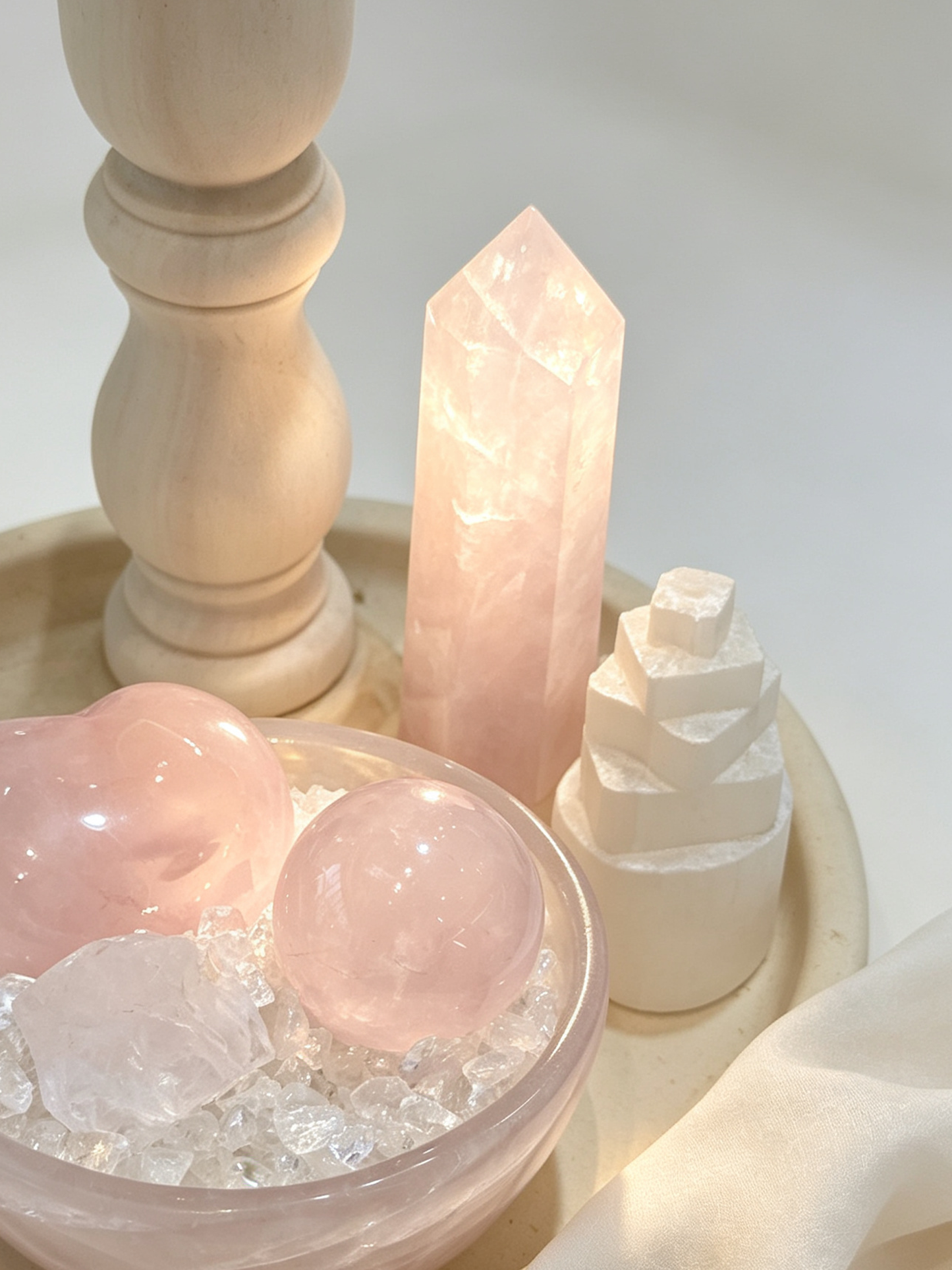 Peach Glow Rose Quartz Crystal Grid Set