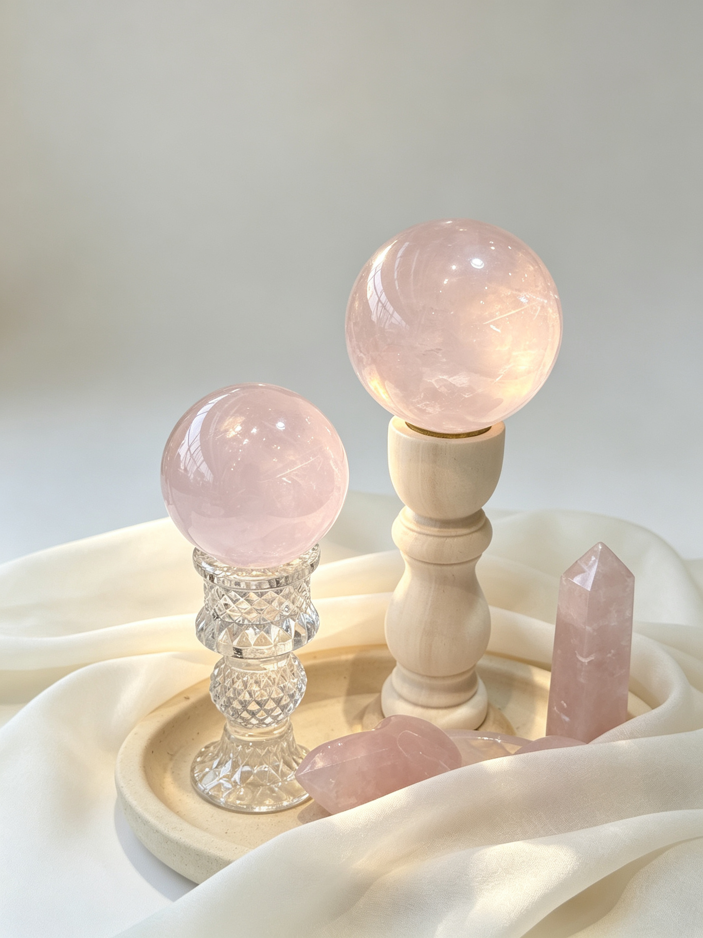 Peach Glow Rose Quartz Crystal Grid Set