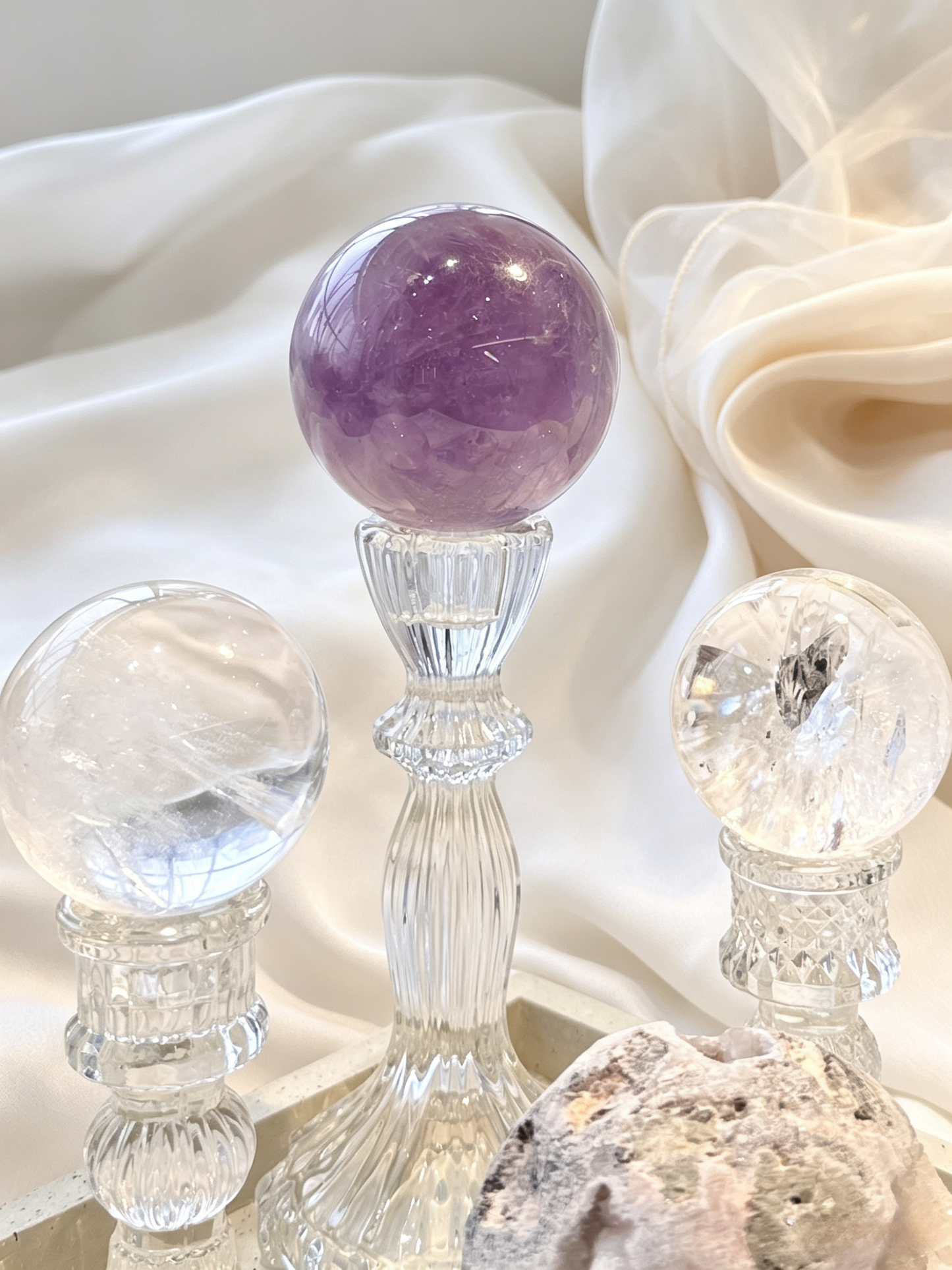 Purple Dome Amethyst & Clear Quartz Crystal Grid Set