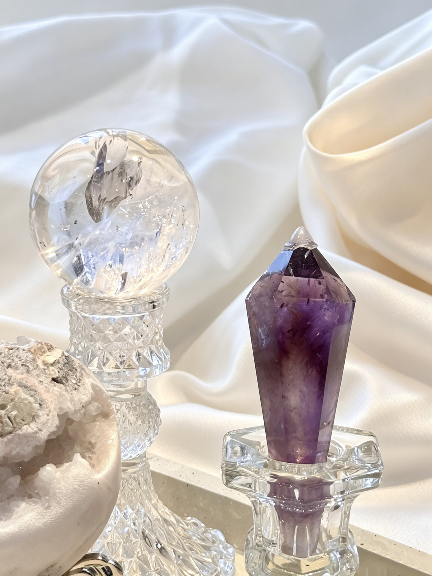 Purple Dome Amethyst & Clear Quartz Crystal Grid Set