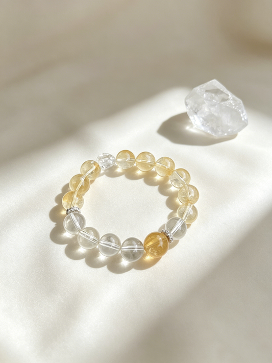 "Golden Aura & The Rising Dawn" — Premium 12mm Yellow Azeztulite & Clear Quartz Light Luxury Bracelet