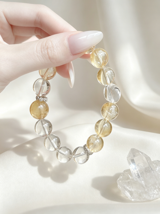 "Golden Aura & The Rising Dawn" — Premium 12mm Yellow Azeztulite & Clear Quartz Light Luxury Bracelet