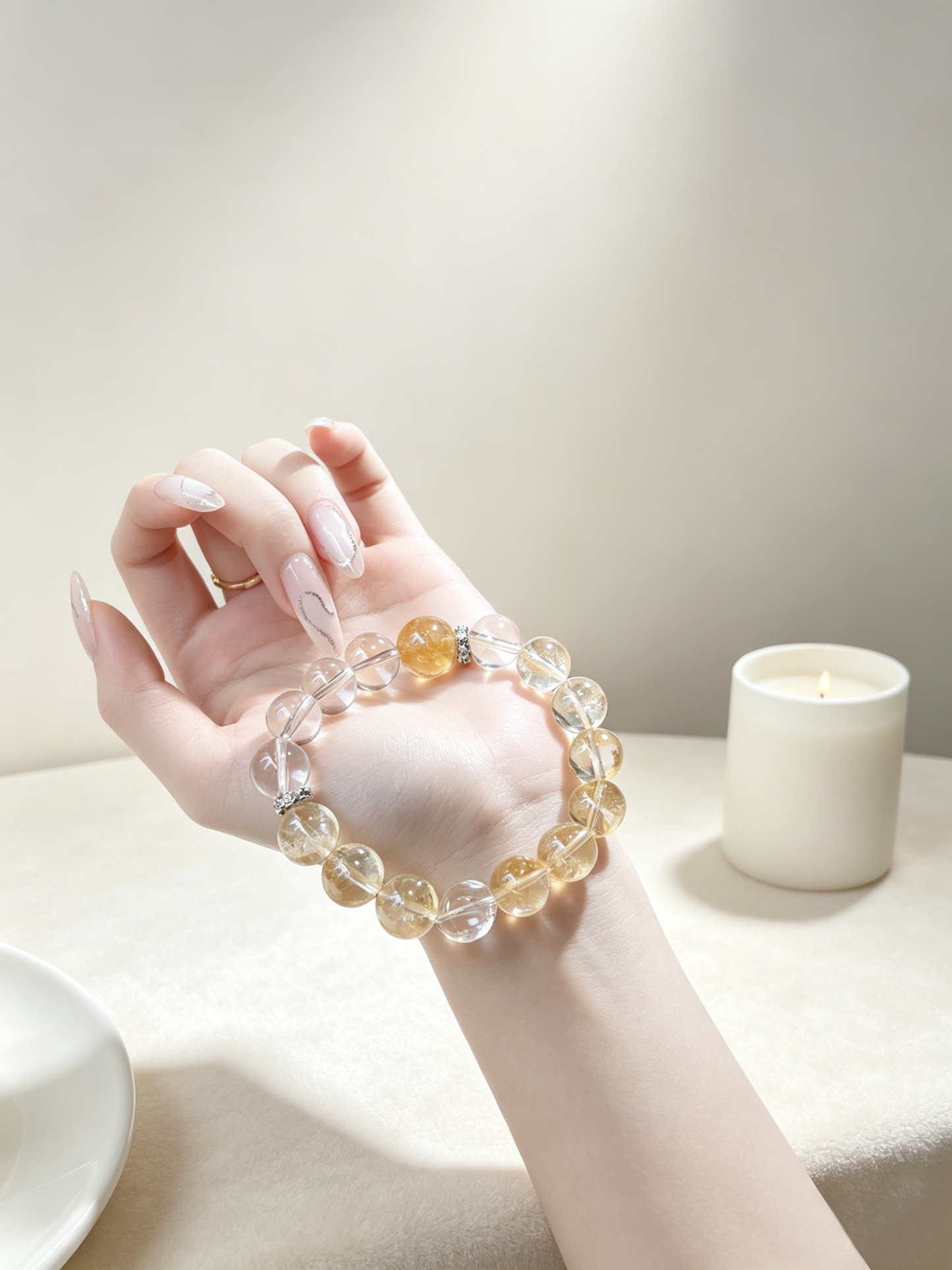 "Golden Aura & The Rising Dawn" — Premium 12mm Yellow Azeztulite & Clear Quartz Light Luxury Bracelet