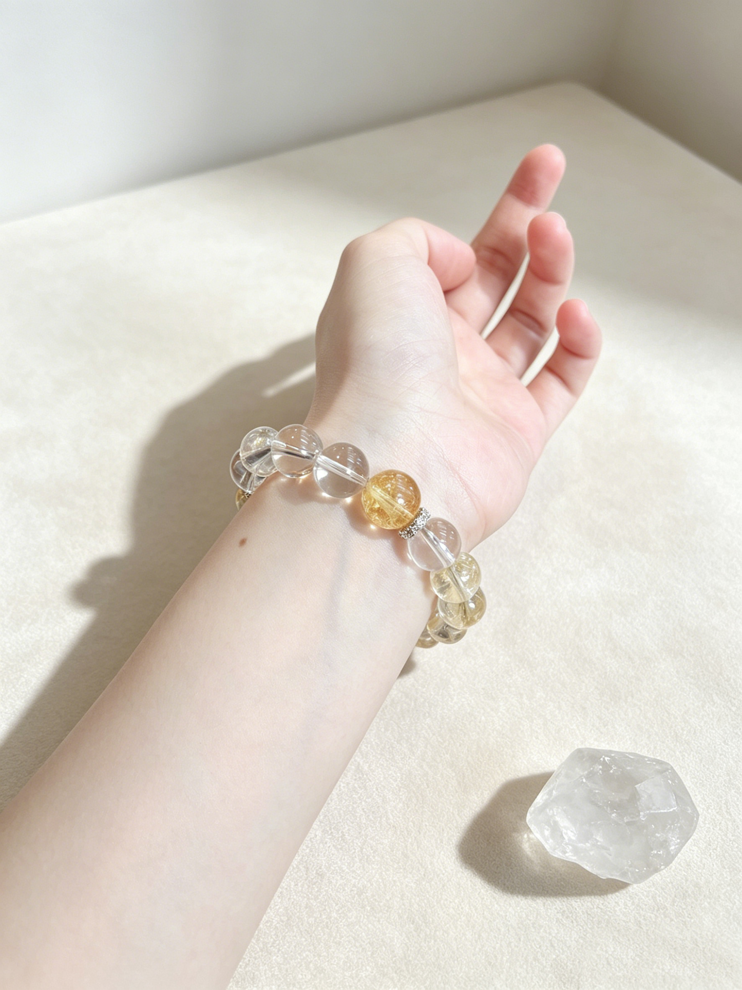 "Golden Aura & The Rising Dawn" — Premium 12mm Yellow Azeztulite & Clear Quartz Light Luxury Bracelet