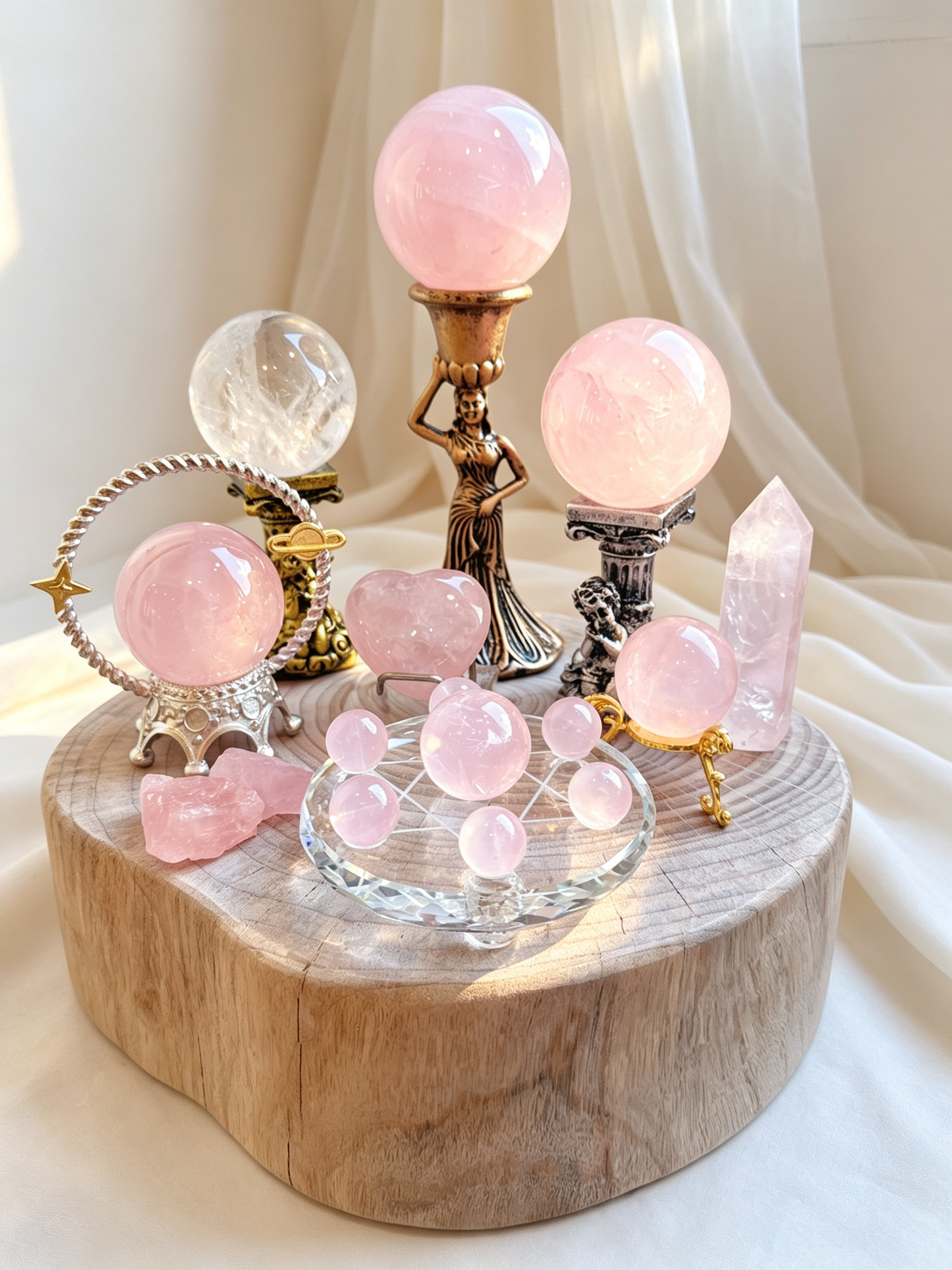 Soft Glow Rose Quartz Heart Chakra Crystal Grid Set