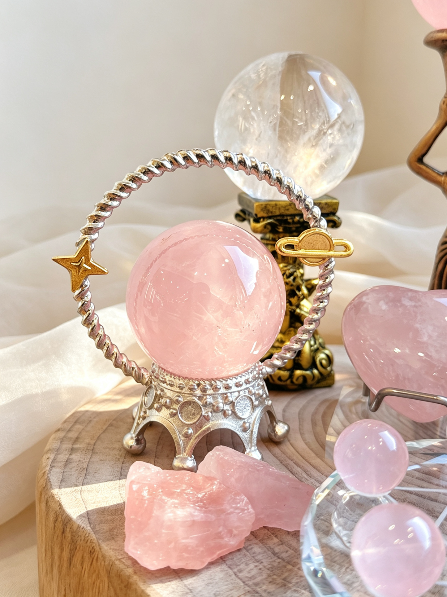Soft Glow Rose Quartz Heart Chakra Crystal Grid Set