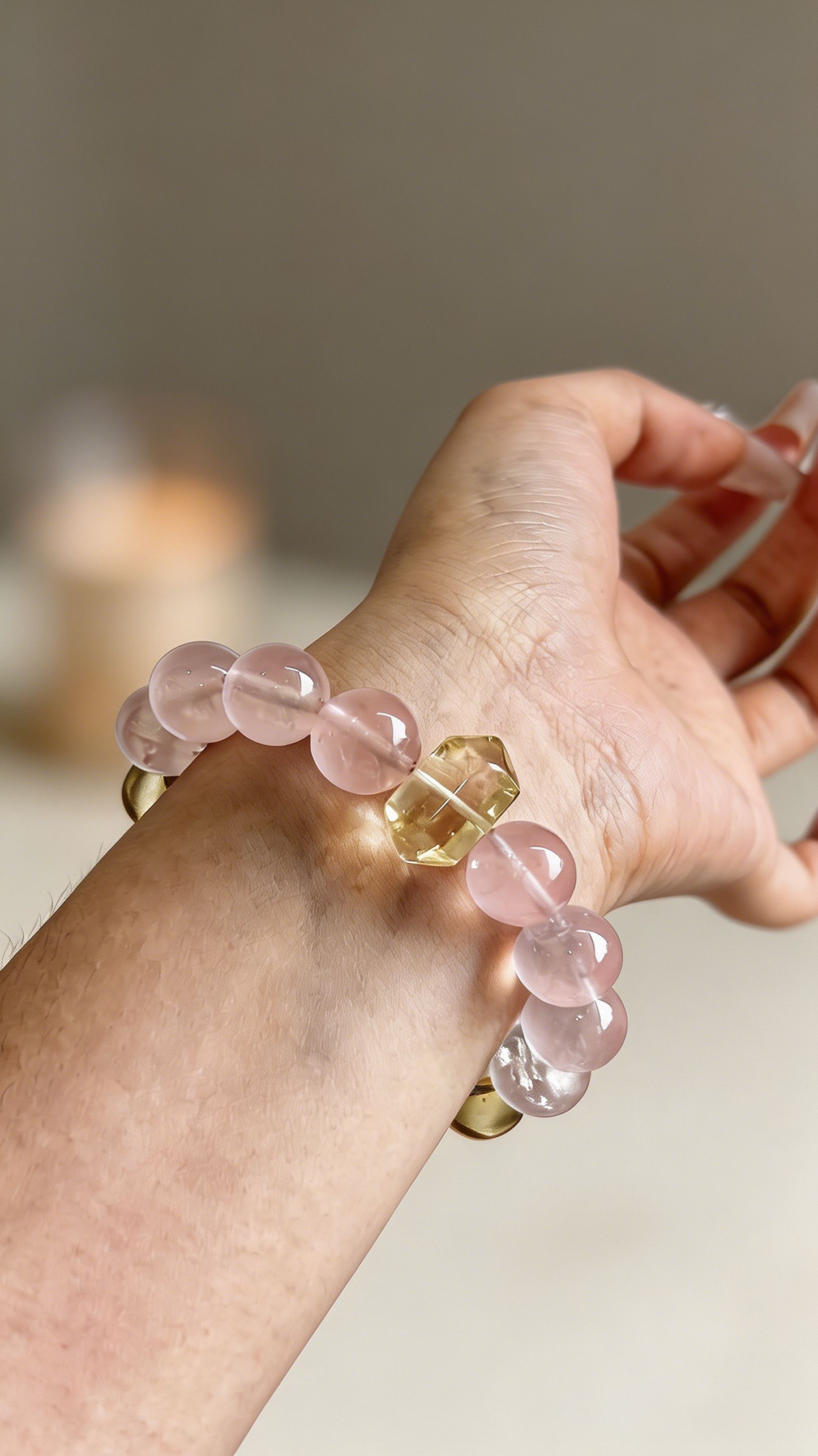 "Peach Mist & Golden Ripples" — Premium Morgan Pink Quartz & Faceted Lemon Quartz Luxury Bracelet