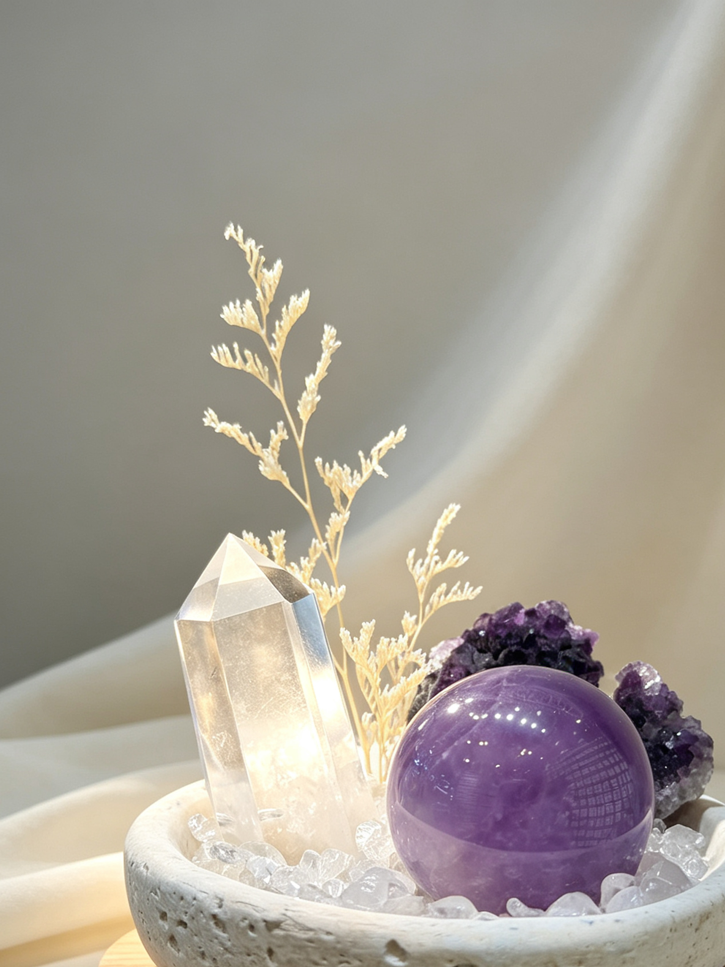 Purple Bowl Abundance Amethyst Wealth & Noble Connections Crystal Landscape