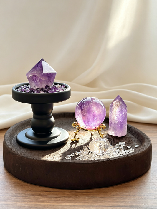 Purple Ascent Amethyst & Clear Quartz Career Crystal Grid