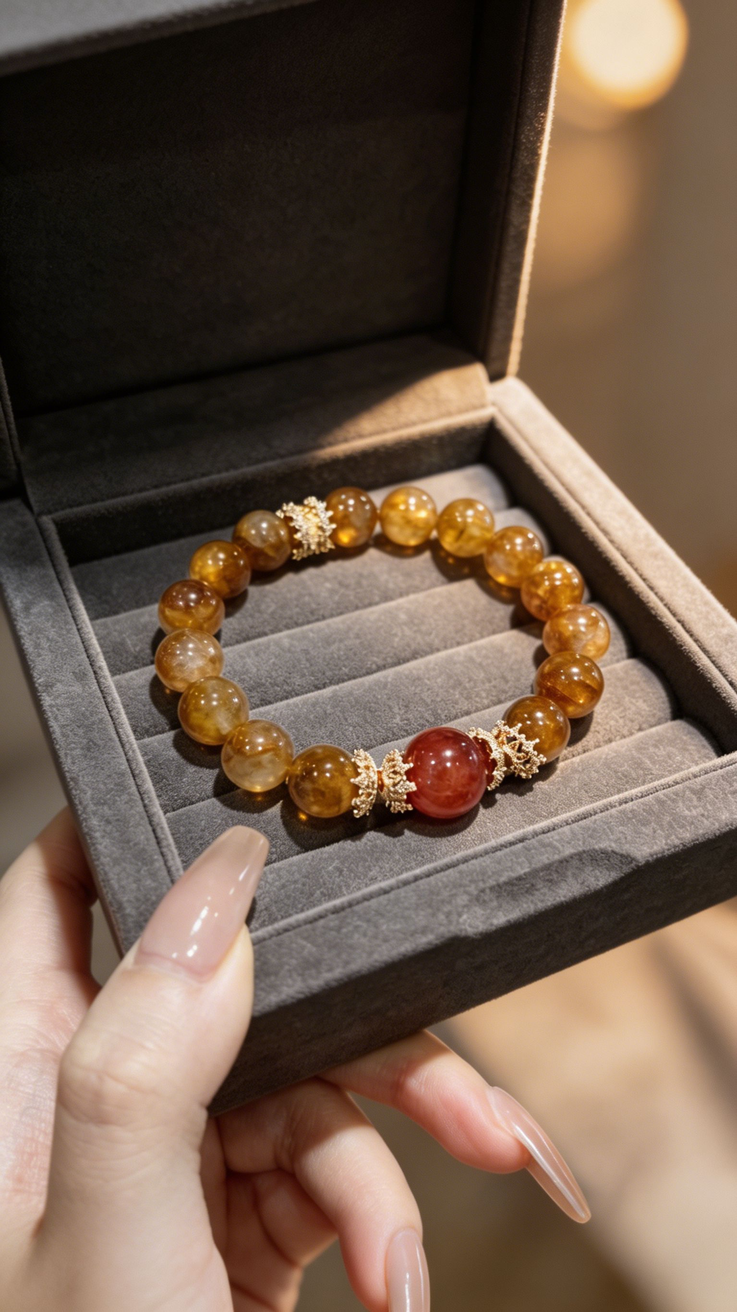 "Honey Flame & Golden Feast" — Premium Yellow & Red Hematoid Quartz Vintage Single-Loop Bracelet