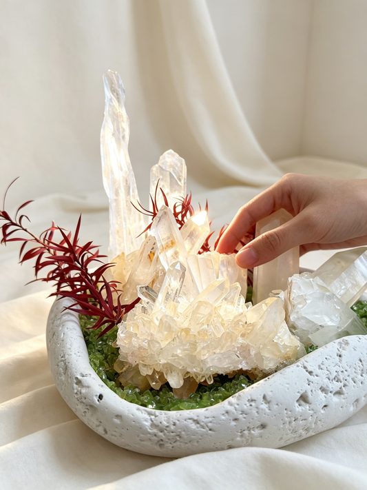 Bright Vessel Abundance Clear Quartz & Yellow Skin Quartz Mini Crystal Bonsai (One of A Kind)