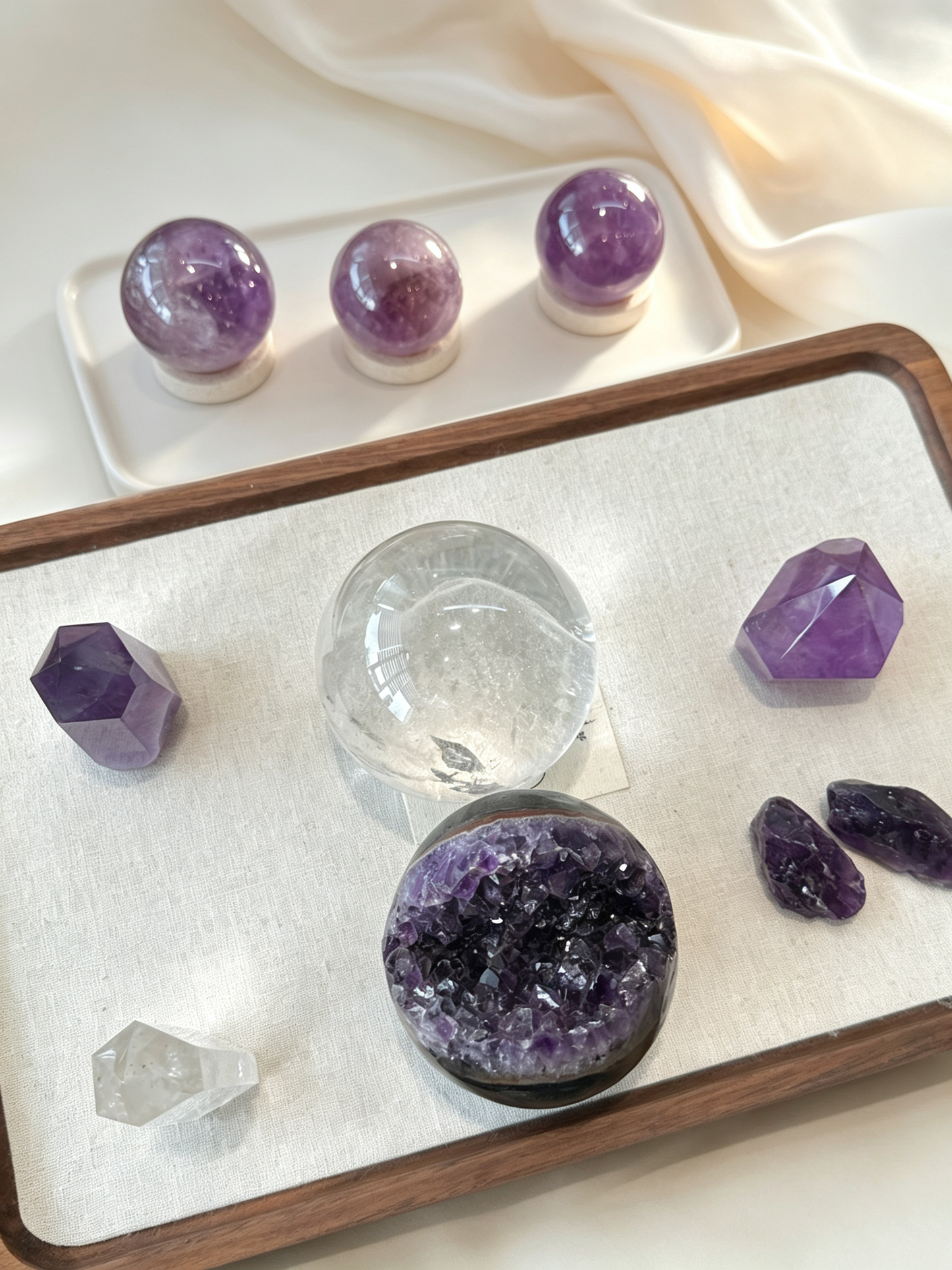 Purple Insight Amethyst & Clear Quartz Crystal Grid Set