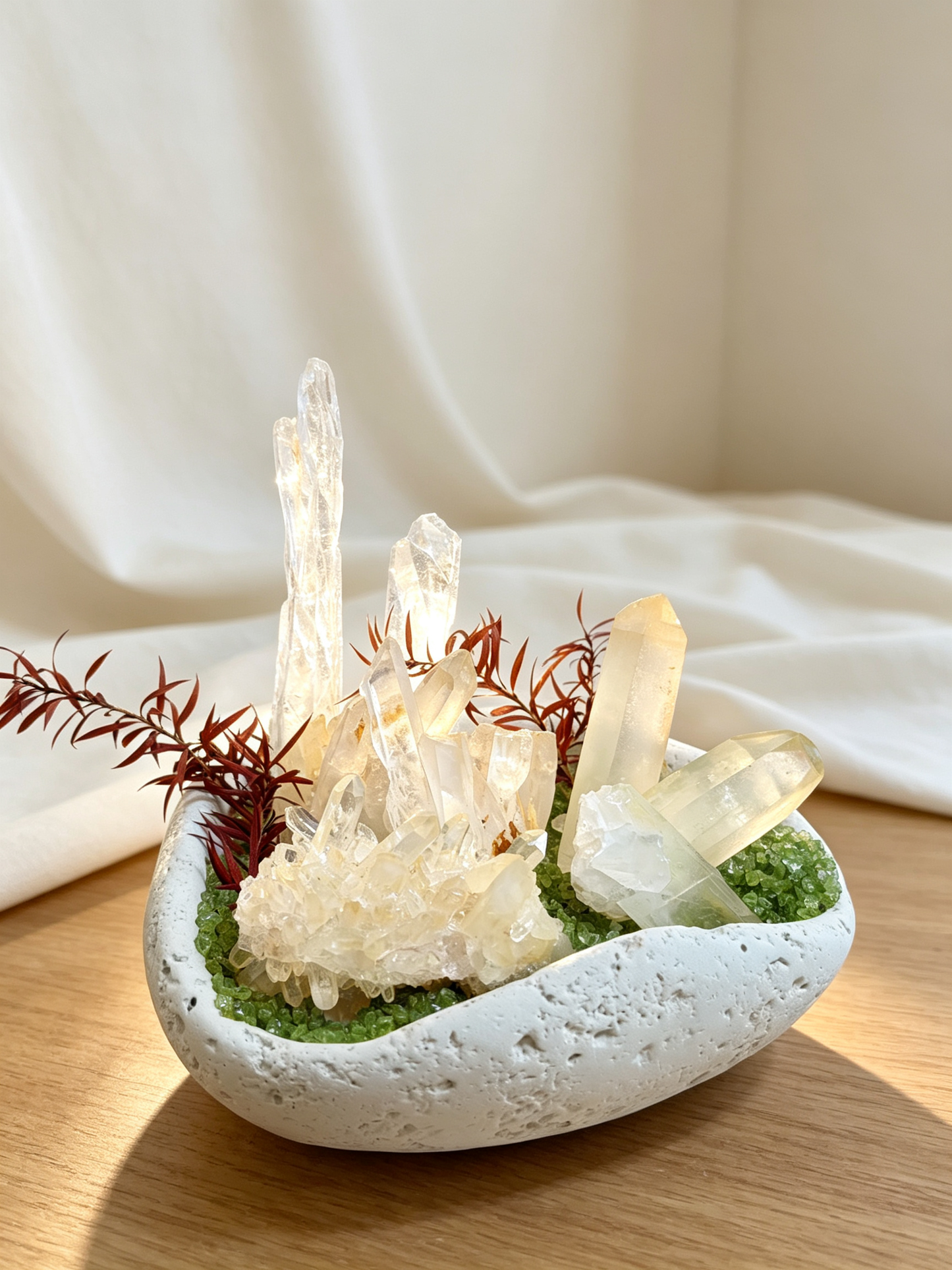 Bright Vessel Abundance Clear Quartz & Yellow Skin Quartz Mini Crystal Bonsai (One of A Kind)