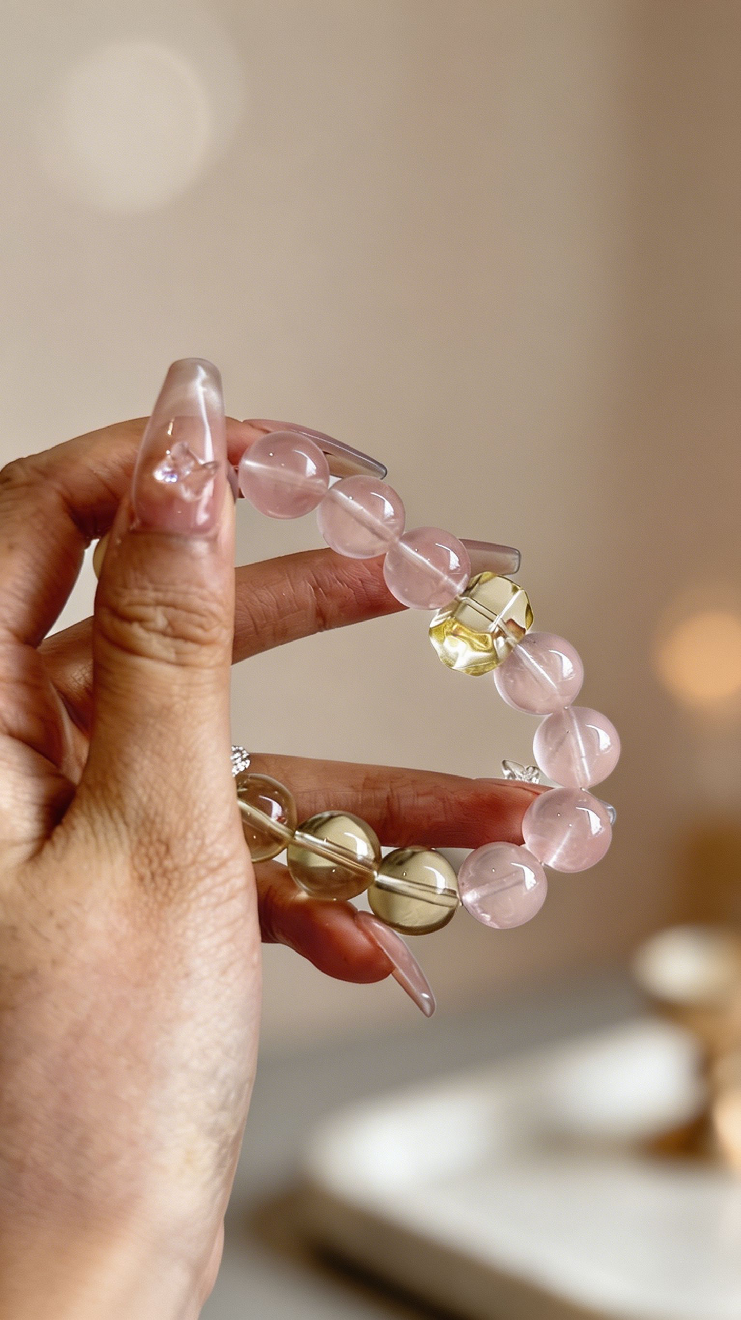 "Peach Mist & Golden Ripples" — Premium Morgan Pink Quartz & Faceted Lemon Quartz Luxury Bracelet