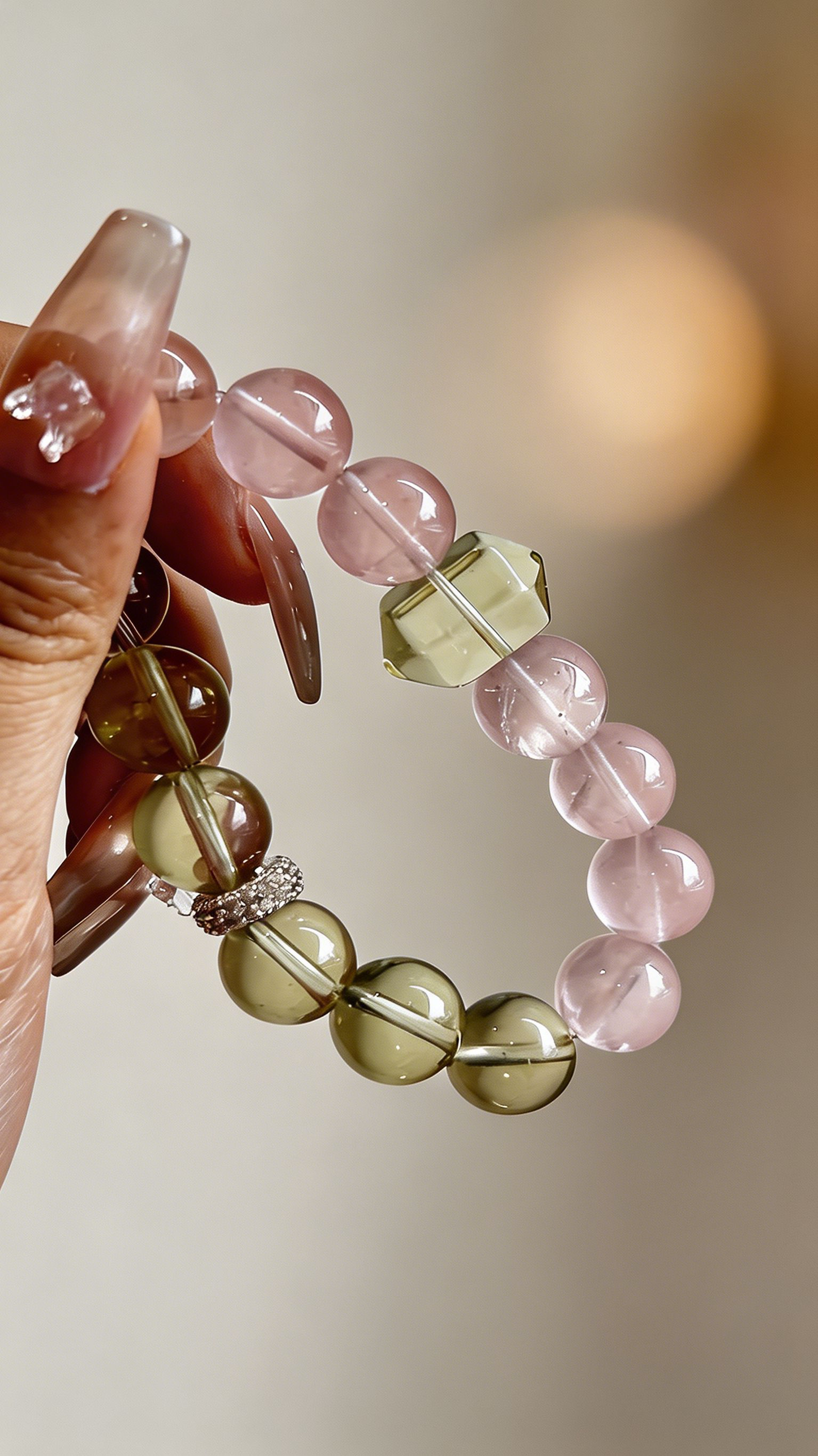 "Peach Mist & Golden Ripples" — Premium Morgan Pink Quartz & Faceted Lemon Quartz Luxury Bracelet