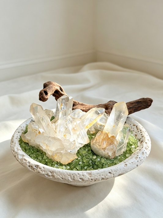 Forest Glow Yellow Skin Quartz & Peridot Abundance Bonsai