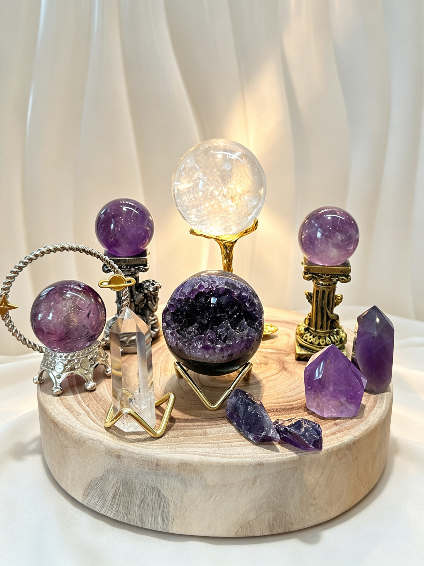 Purple Insight Amethyst & Clear Quartz Crystal Grid Set