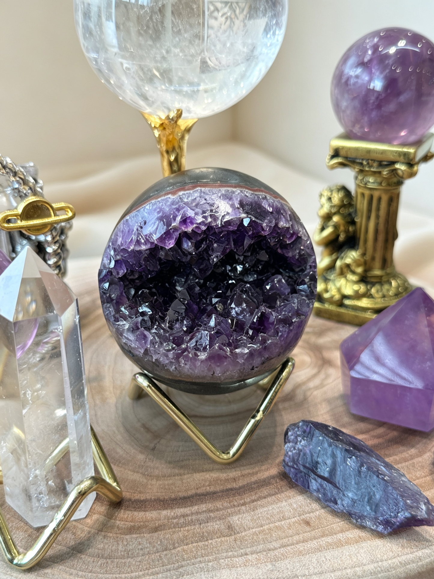 Purple Insight Amethyst & Clear Quartz Crystal Grid Set