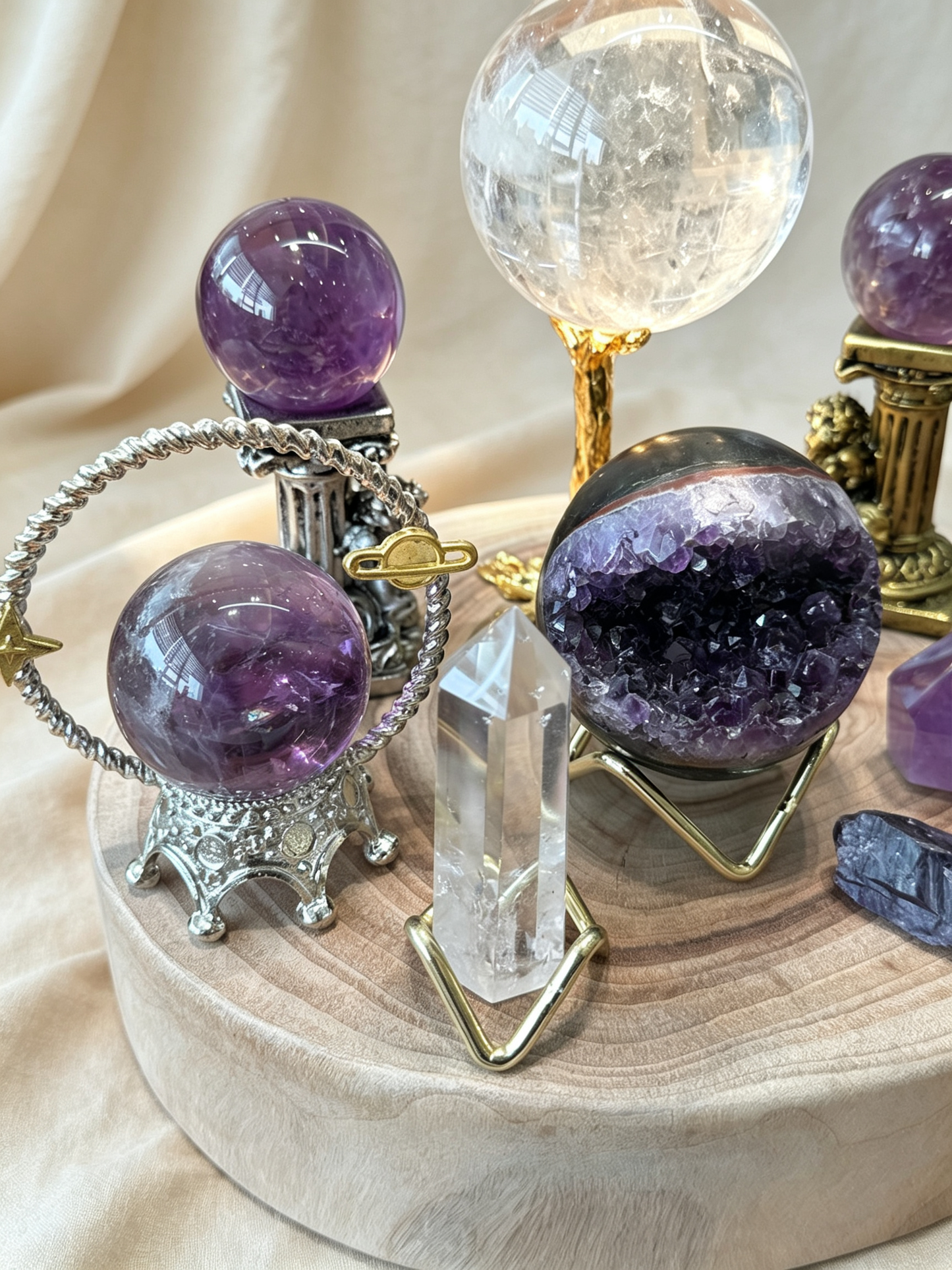 Purple Insight Amethyst & Clear Quartz Crystal Grid Set