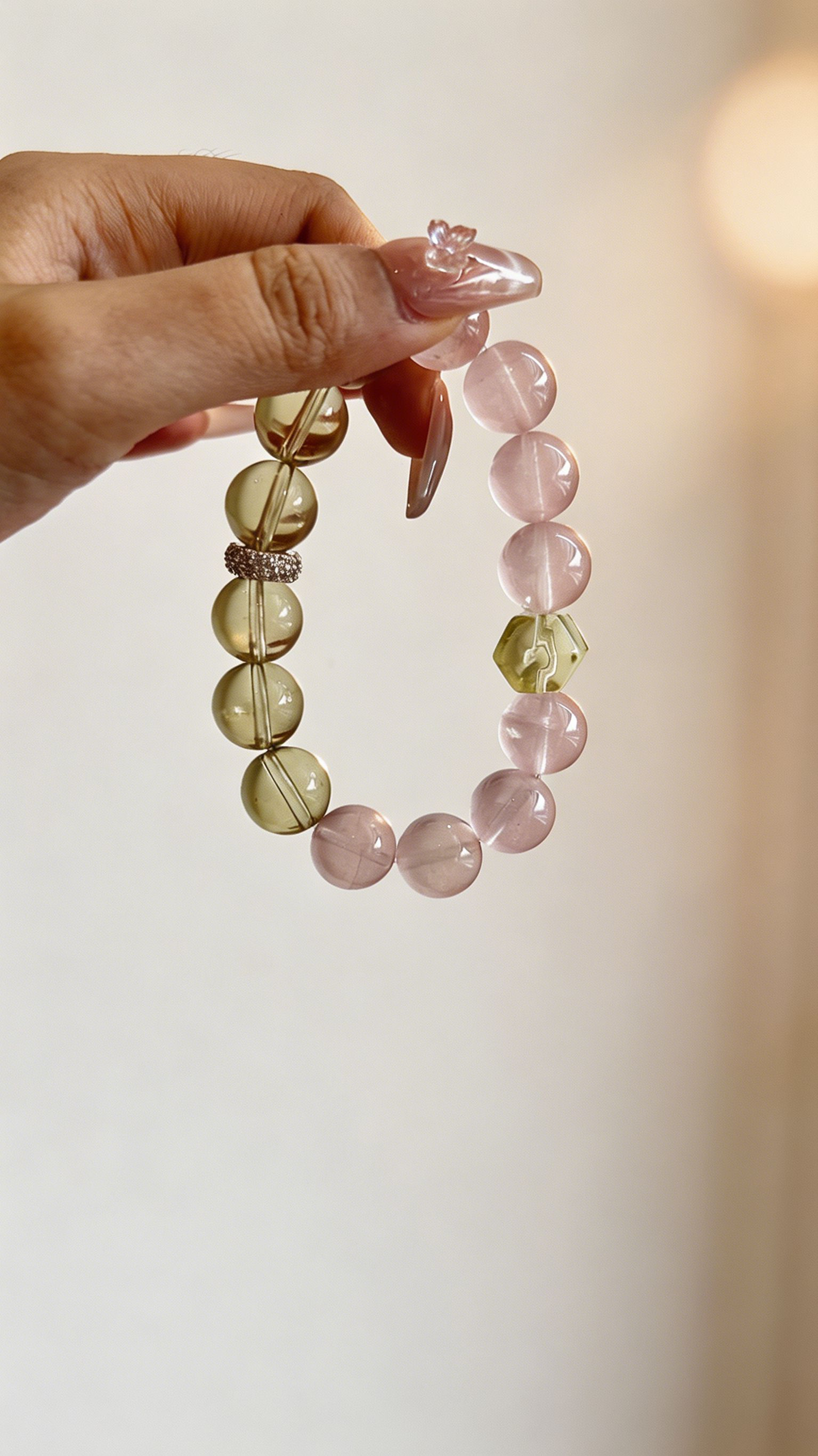 "Peach Mist & Golden Ripples" — Premium Morgan Pink Quartz & Faceted Lemon Quartz Luxury Bracelet