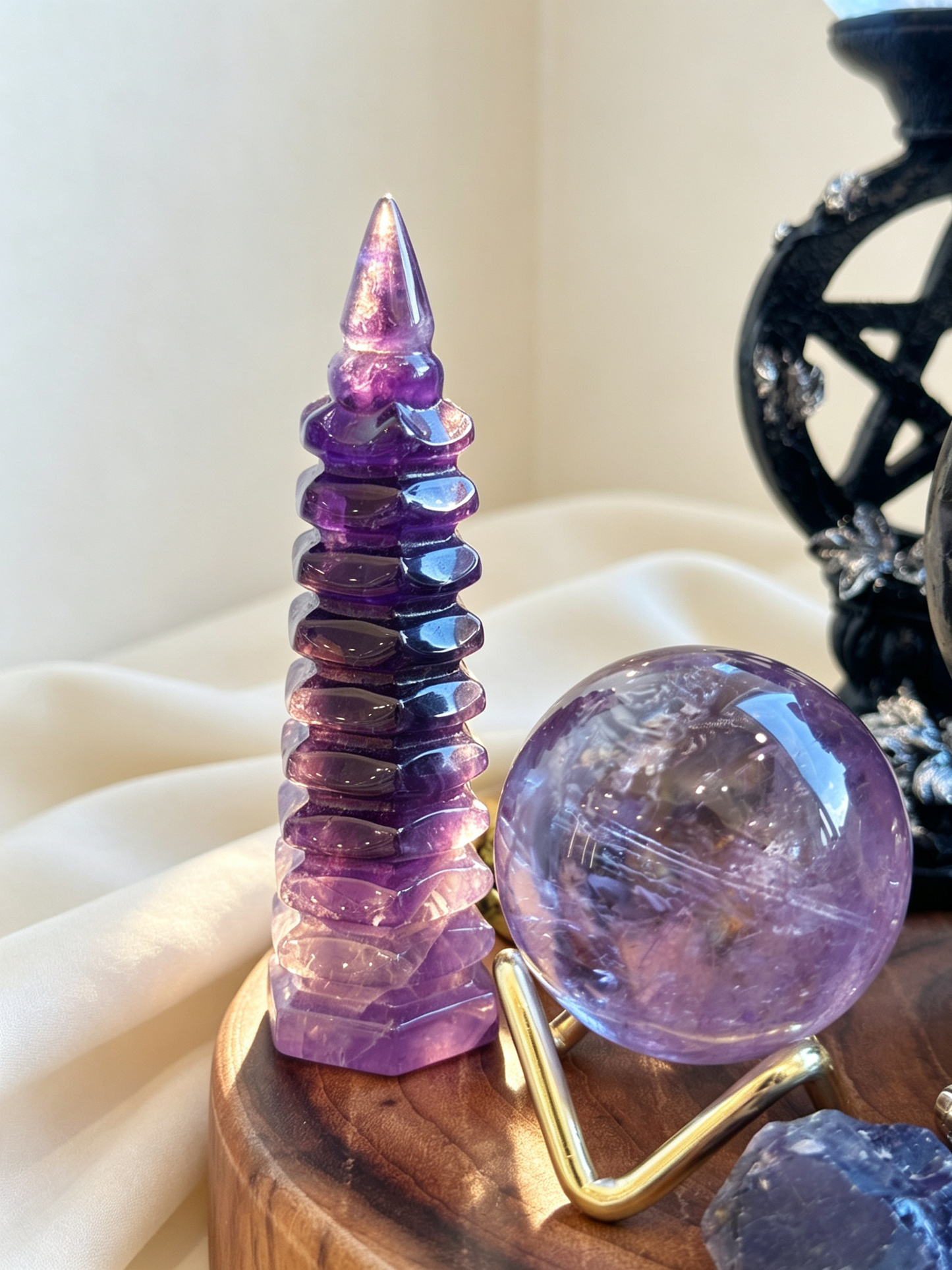Purple Hollow Amethyst & Azeztulite Crystal Grid Set