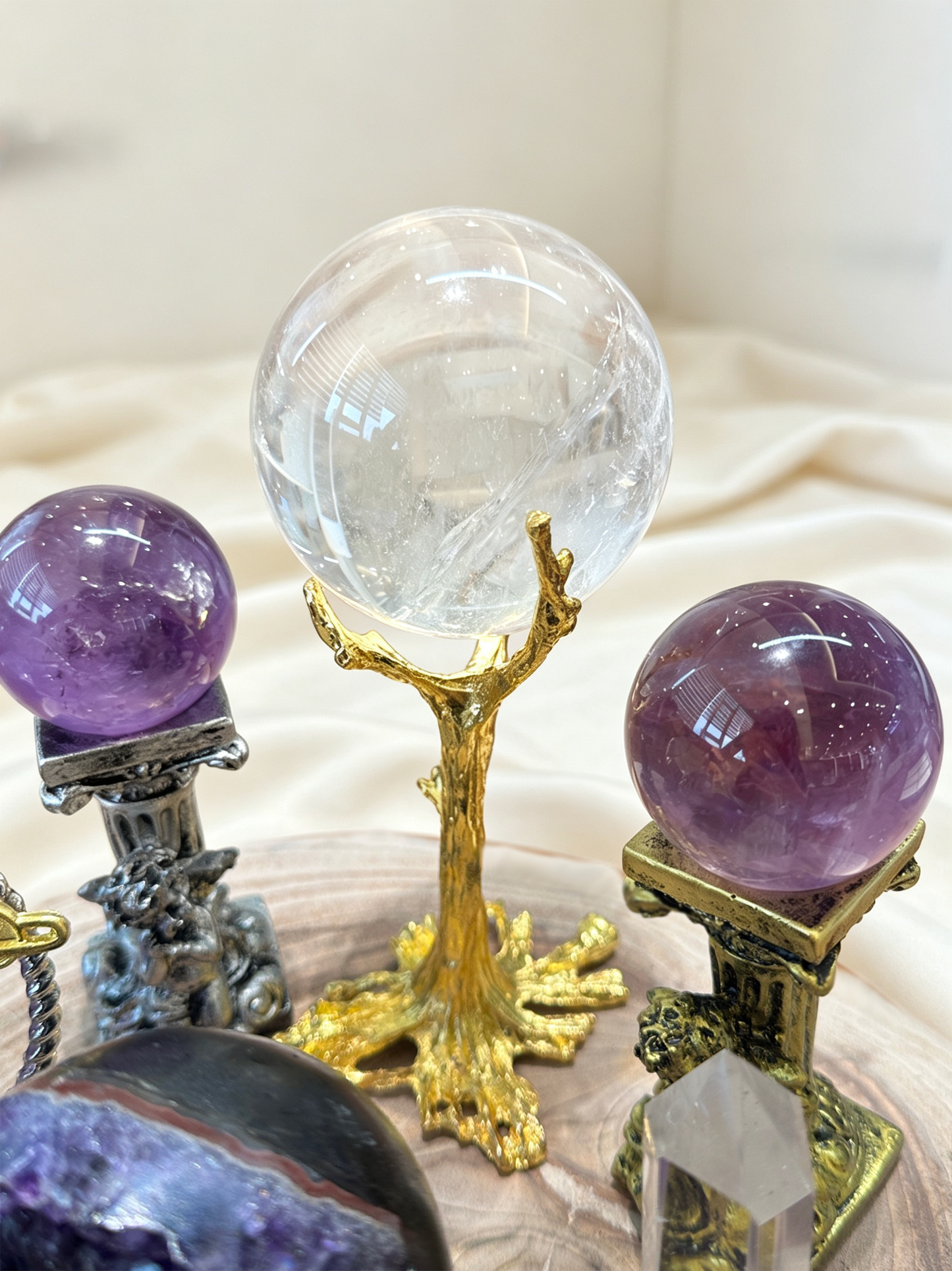 Purple Insight Amethyst & Clear Quartz Crystal Grid Set