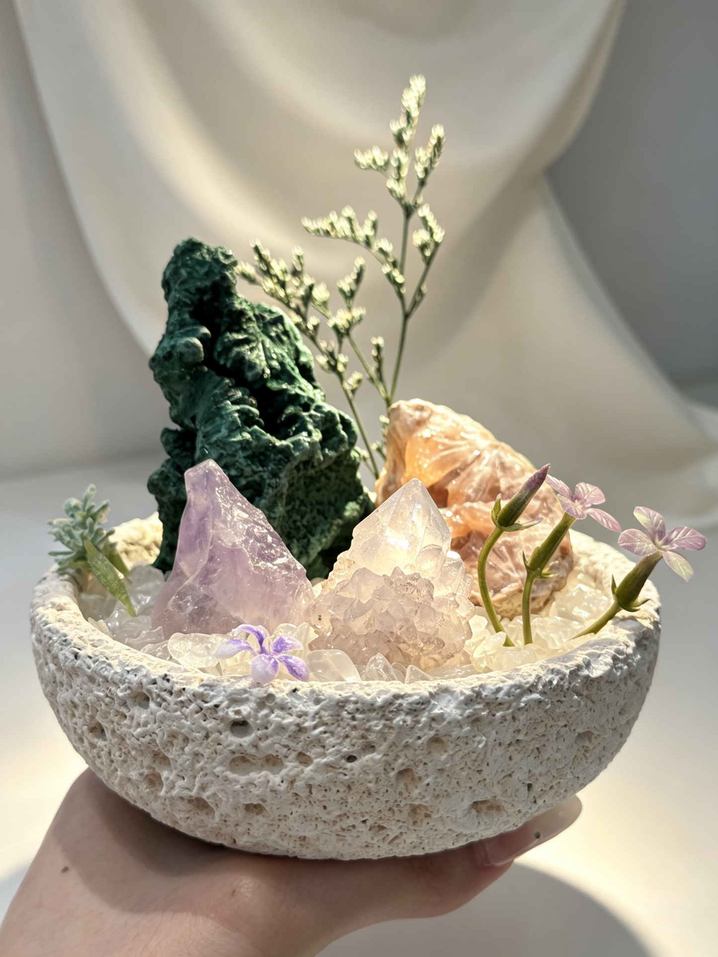 Green Ridge Harmony Multi-Stone Forest Healing Crystal Landscape Planter