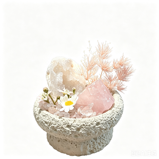 Peach Nest Rose Quartz & Clear Quartz Geode Healing Desk Garden