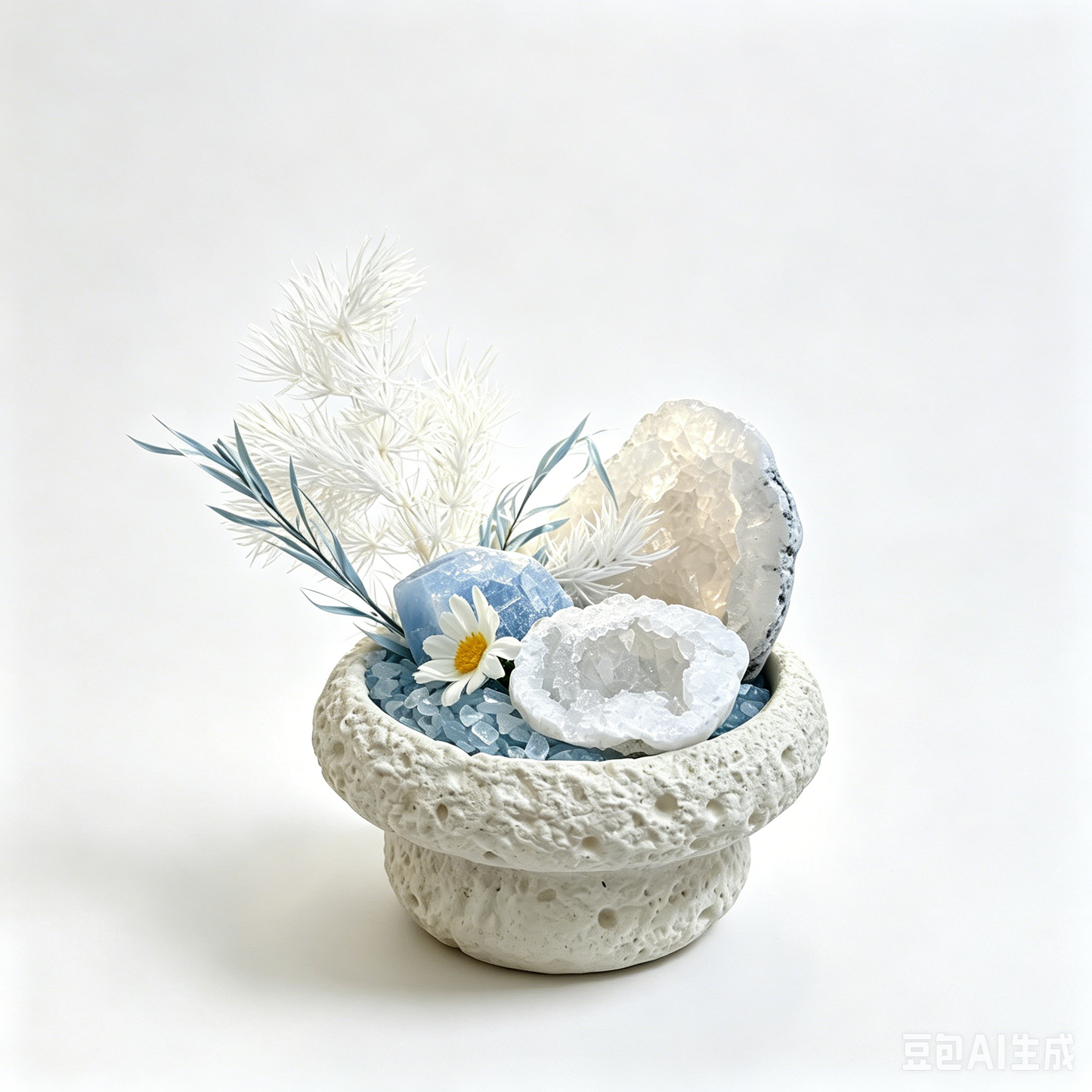 Tide Nest Clear Quartz Geode & Aquamarine Calming Crystal Garden