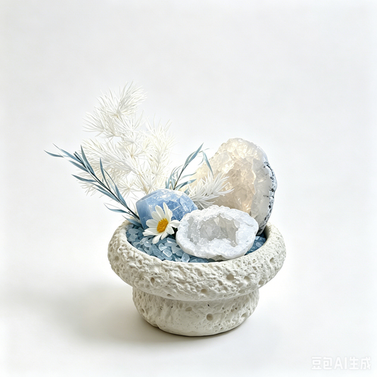 Tide Nest Clear Quartz Geode & Aquamarine Calming Crystal Garden