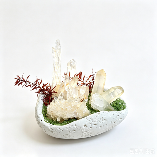 Bright Vessel Abundance Clear Quartz & Yellow Skin Quartz Mini Crystal Bonsai (One of A Kind)