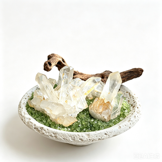 Forest Glow Yellow Skin Quartz & Peridot Abundance Bonsai